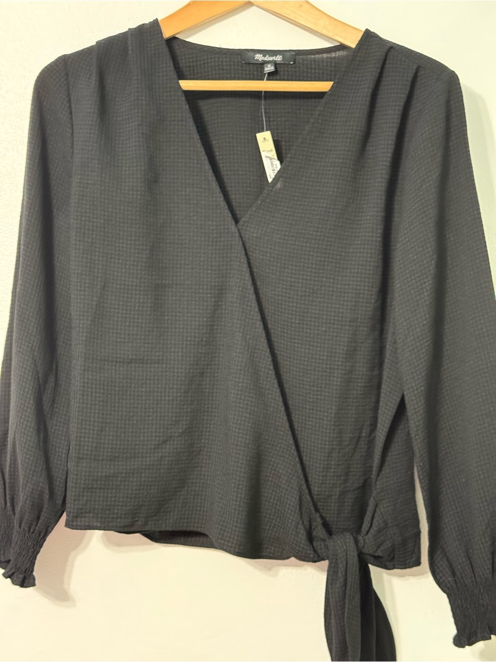 Madewell Black Wrap Tie Blouse medium new with tags